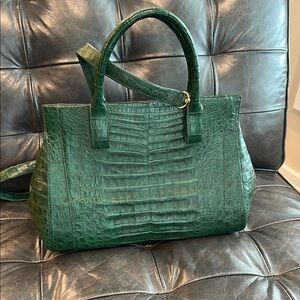 Nancy Gonzalez Green Satchel with Exotic Texture